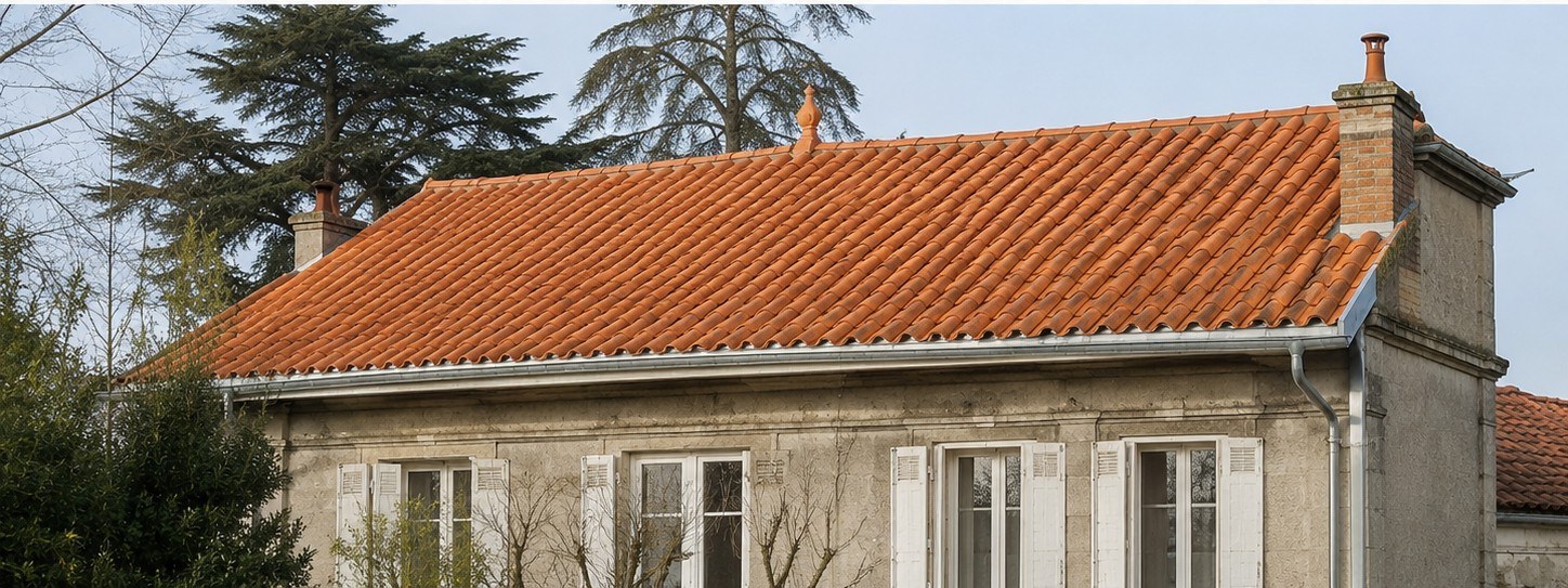 Toiture en tuiles canal après démoussage et traitement à Talence, tuiles propres